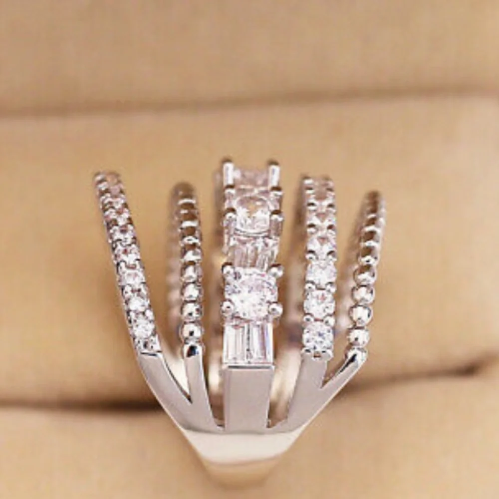 NWT DIAMOND LUXURY 925 Sterling silver Multilayered Ring - Picture 4 of 5